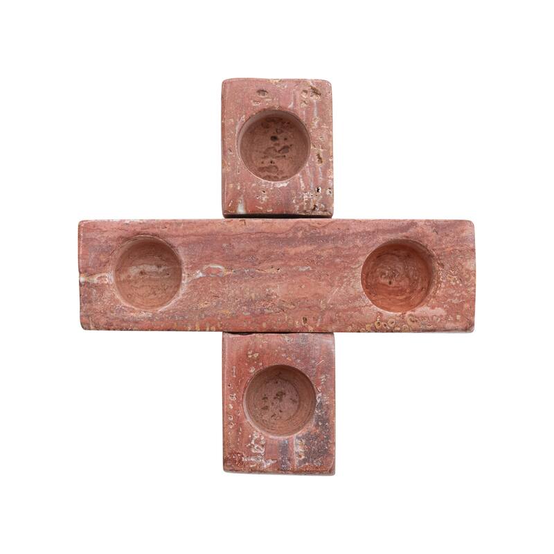Travertine Interlocking Taper Holder - 5" L x 5" W x 4" H