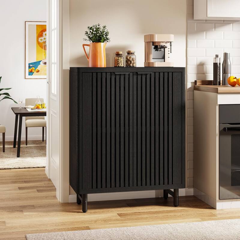 6-Tier Bathroom Floor Cabinet 2 Shutter Doors Adjustable Shelves Wooden Storage Sideboard for Kitchen/Living Room