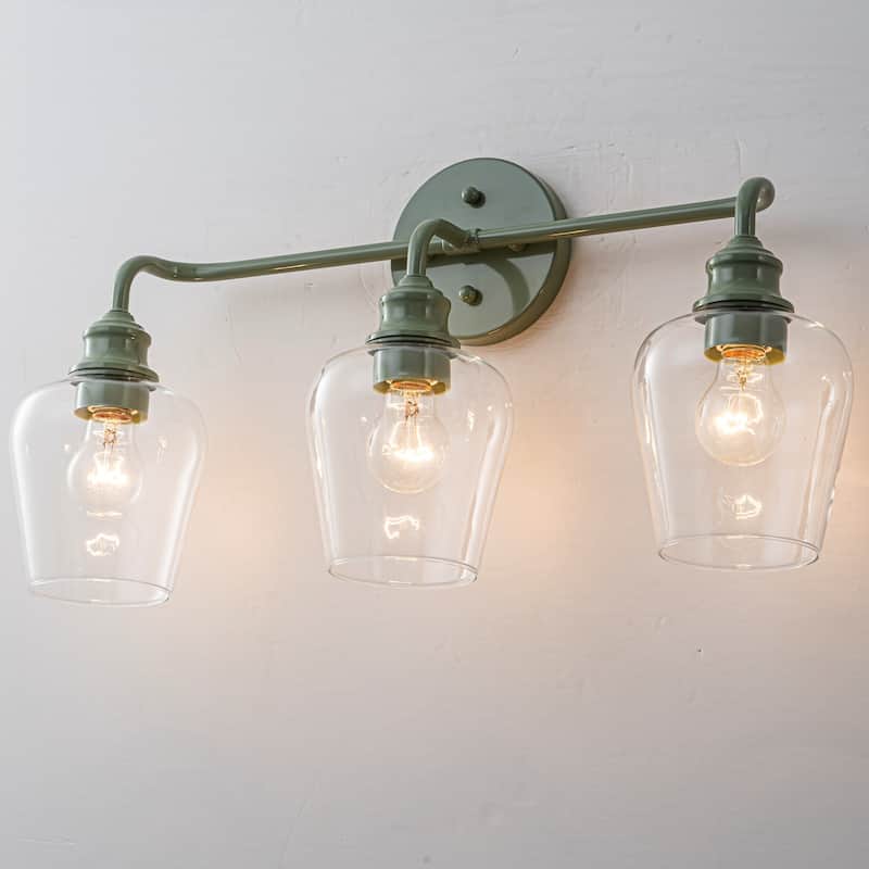 3-Light Farmhouse Green Glass Vanity Light for Bathroom - 3 Light