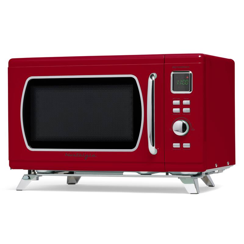 Nostalgia Mid-Century Retro 0.9 Cu. Ft. Microwave, Cream - Red