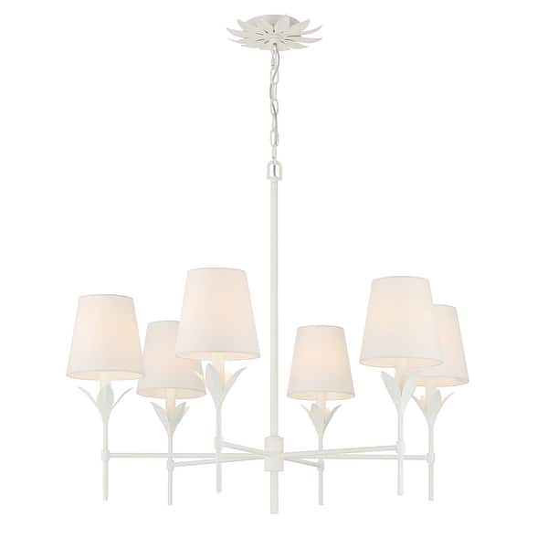 slide 2 of 5, Broche 6 Light Matte White Chandelier