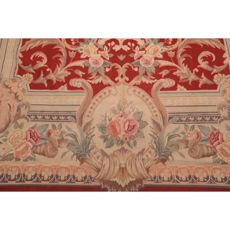 8'10''x12'4'' Hand Woven Flatweave Wool Red Medallion French Aubusson Rug - 8' 10'' x 12' 4''
