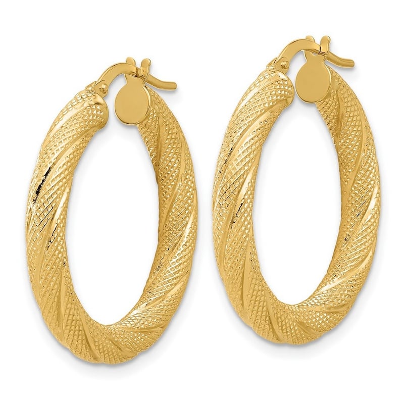 Curata 14k Yellow Gold Polished and Textured Round Hoop Earrings - 29x27.38mm