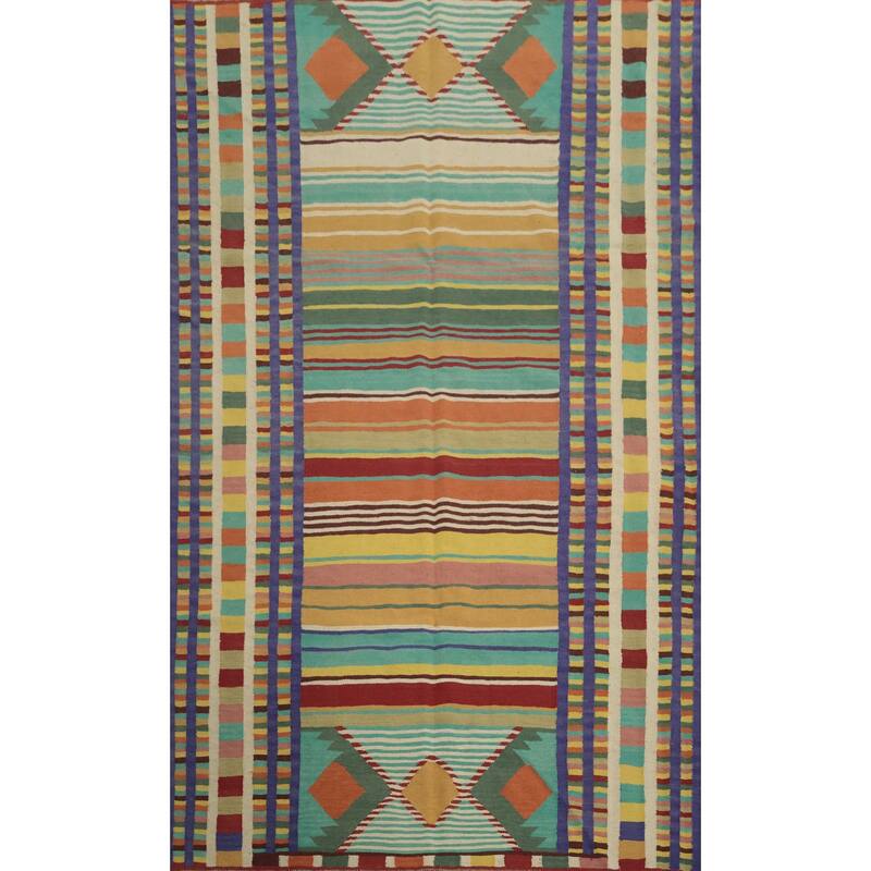 Hand Woven Oriental 100% Wool Carpet Southwestern Tribal Multi-Colored Kilim Area Rug - 9' 10'' X 6' 8''