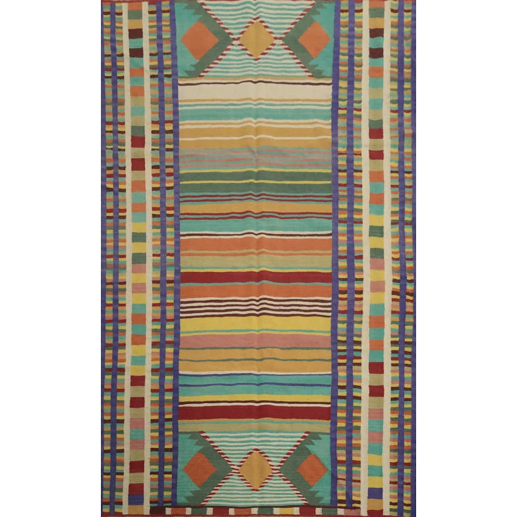 Hand Woven Oriental 100% Wool Carpet Southwestern Tribal Multi-Colored Kilim Area Rug - 9' 10'' X 6' 8''