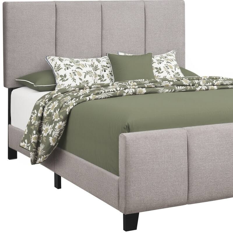 HomeRoots Gray and Black Tufted Linen Queen Bed Frame