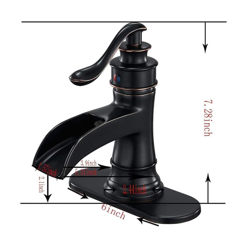 Single Hole 1-handle Oil Rubbed Bronze Waterfall Bathroom Sink Faucet - 6*7.28