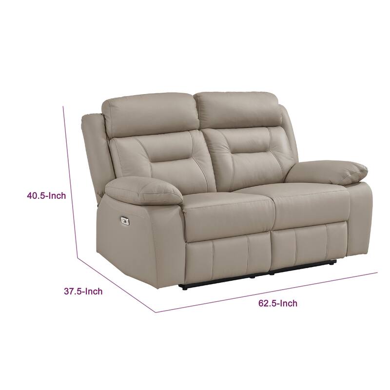 Conia Power Double Recliner Loveseat, USB, Latte Beige Leather 63 Inch
