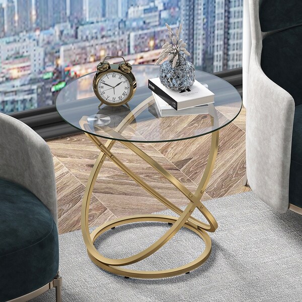 Myhozm Modern Round Glass Stone Top Side Table with Metal Base On Sale Bed Bath Beyond 39086467