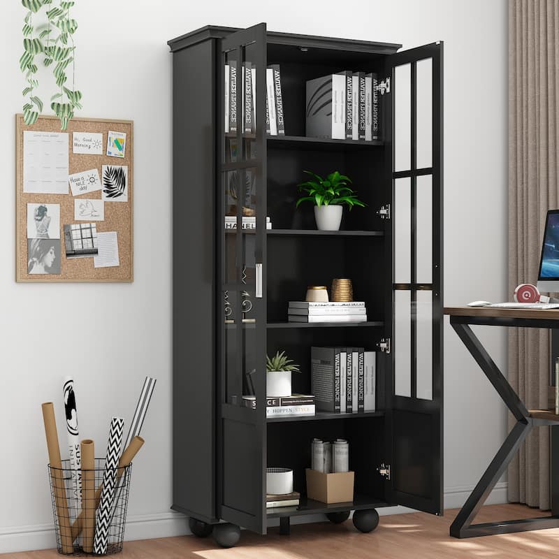 Media Storage Cabinet Acrylic GlassDoor Bookcase Kitchen Buffet Office