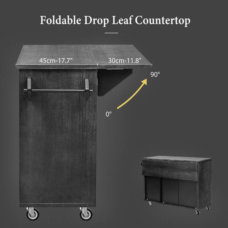 Mobile Kitchen Island on Wheels, Rolling Island Cart with Drop Leaf, Kitchen Island with Storage Rack & Adjustable Shelves