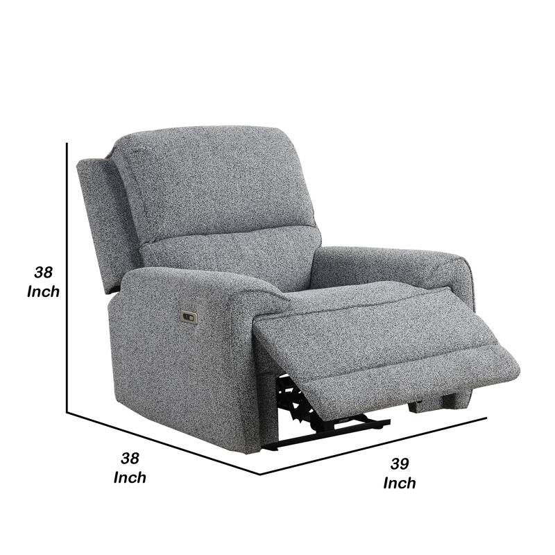 Cote Power Recliner Chair, Gray Boucle, Pillow Top Arms, Solid Wood