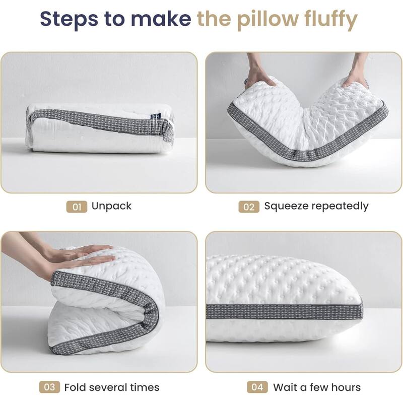 Roomfitters Cooling Gel Memory Foam Pillow, Adjustable Queen Size Bed Pillow for Neck Pain Relief, White