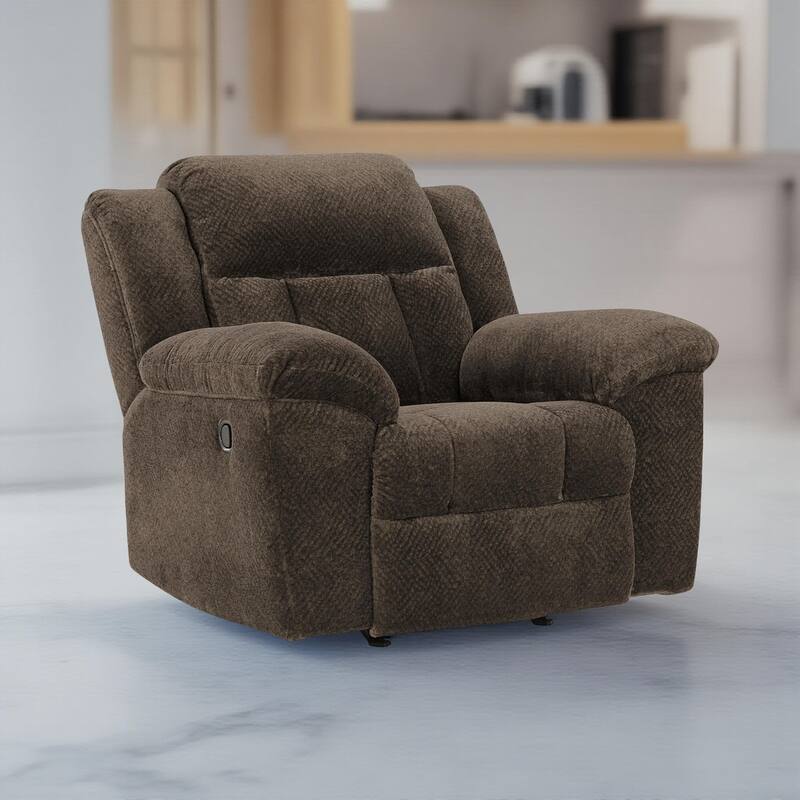 Briar Manual Rocker Recliner Chair, Brown Polyester, Pillow Top Arms