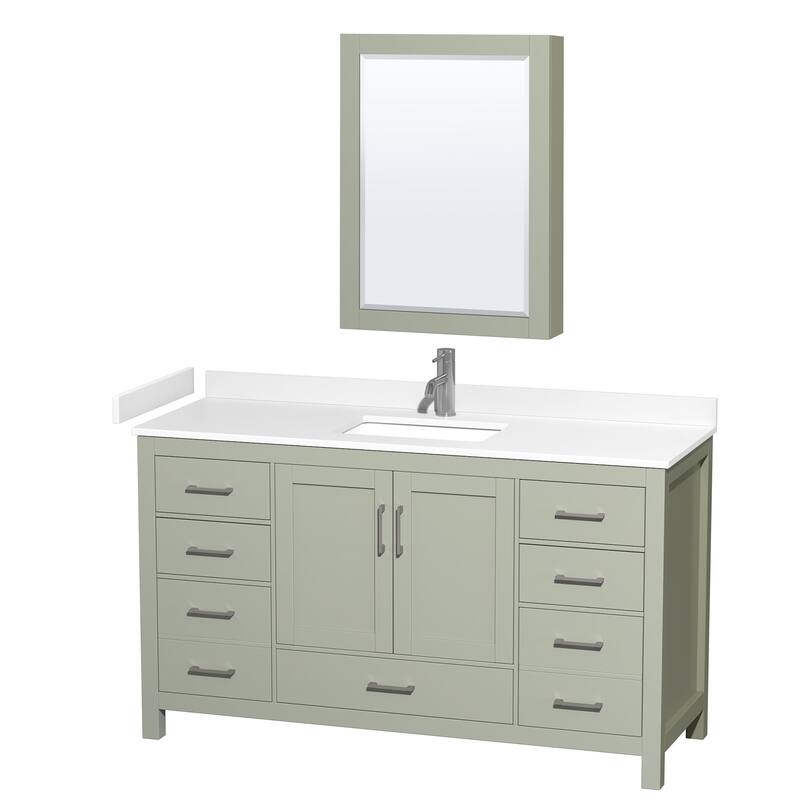 Wyndham Collection Sheffield 60" Single Bathroom Vanity, Carrara - Light Green / White Cultured Marble Top / Brushed