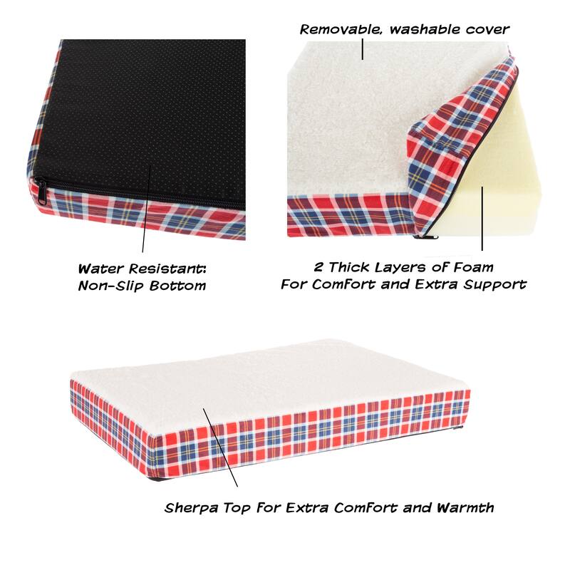 2-Layer Orthopedic Memory Foam Dog Bed with Machine Washable Sherpa Cover