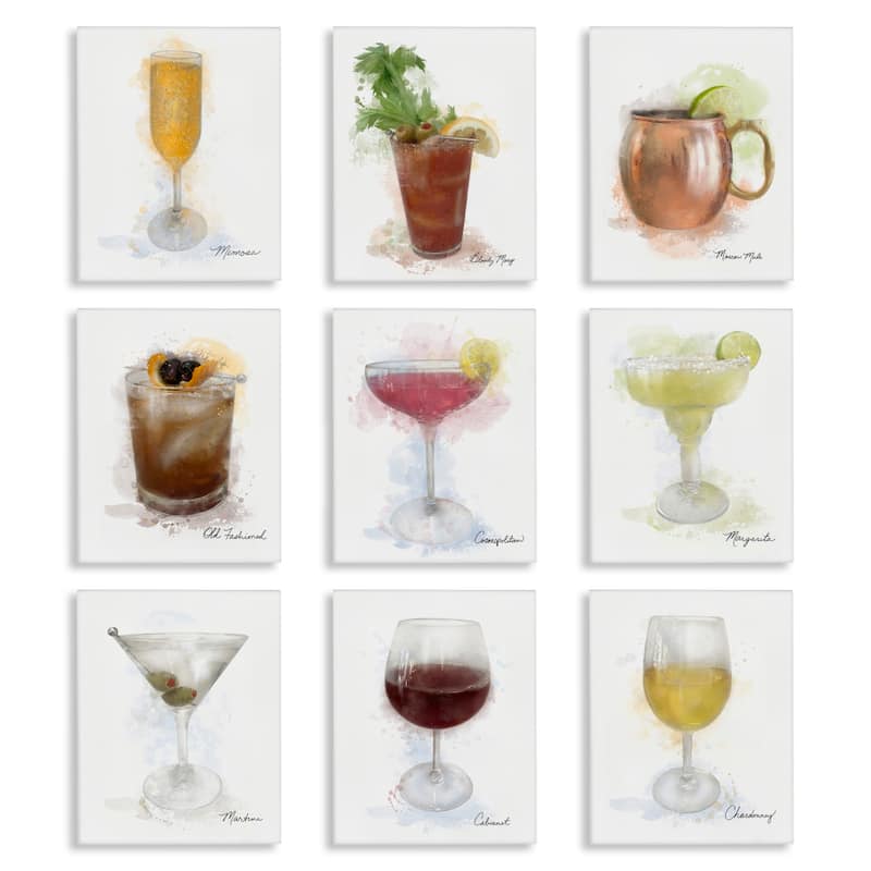 Stupell Modern Muted Cocktail Drinks Canvas Wall Art Design By Matthew Piotrowicz (Set of 9) - 11 x 14