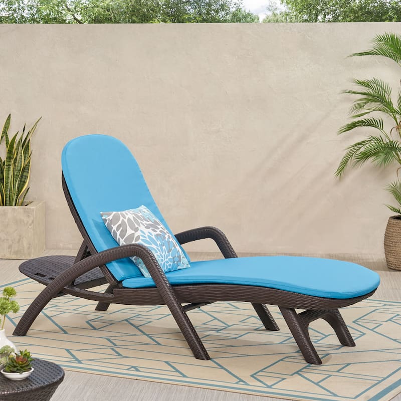 Outdoor Chaise Lounge Chair Ergonomic Armchair with Cushion for Poolside Patio Garden - Blue