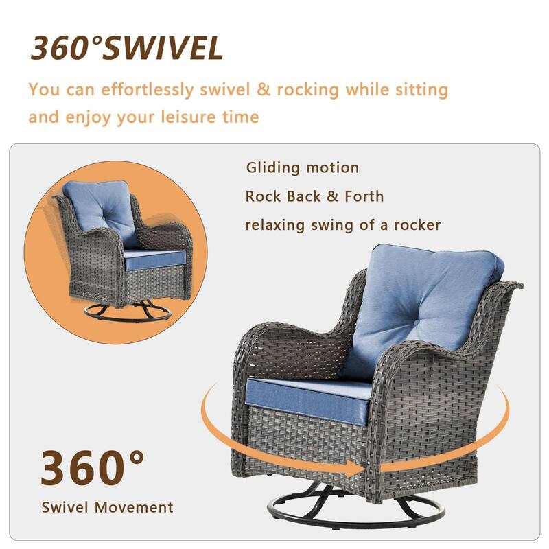 Gray Wicker Rattan Outdoor Patio Furniture Set Swivel Chair with Cushion