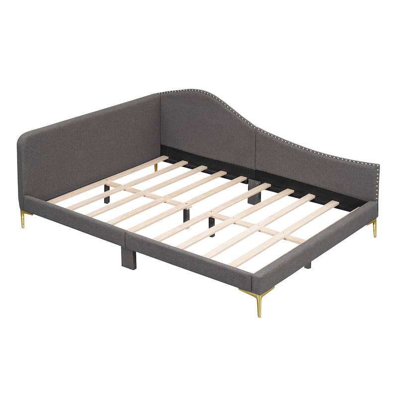 Full Size Upholstered Daybed with Headboard and Armrest