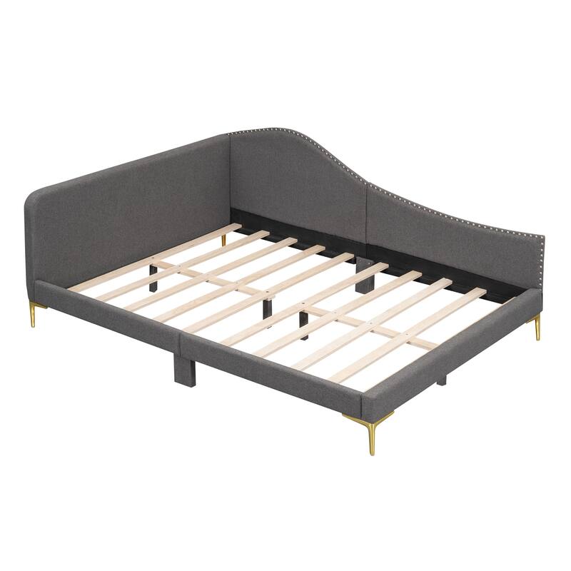 Modern Grey Upholstered Full Size Daybed with Headboard and Armrest