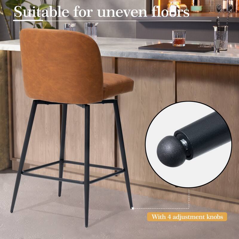 26.77" Counter Height Swivel Bar Stools with Backs and Metal Legs