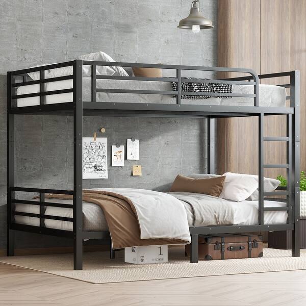 slide 2 of 10, Metal Full XL over Full XL Bunk Bed for Teens and Adults Black