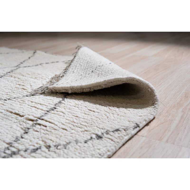 Home Decor EORC Hand-Knotted Wool Modern Moroccan Rug Elegant Beige Area Rug for Living Room, Bedroom, Office, & Home Décor St