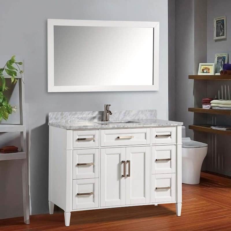 Vanity Art 60-Inch Single Sink Bathroom Vanity Set Carrara Marble Stone Top 7 Drawers 1 Shelf Undermount Sink with Free Mirror