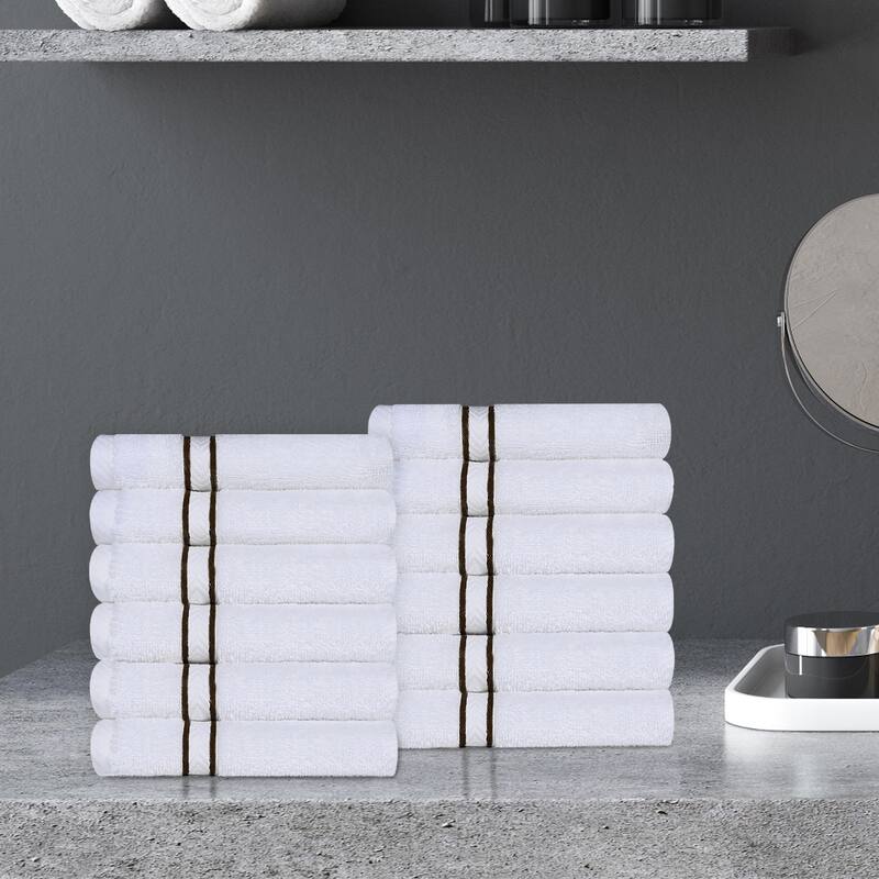 Turkish Cotton Heavyweight Washcloth Set of 12 by Superior - Chocolate