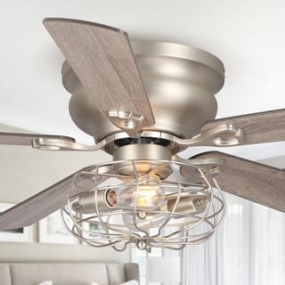 48" Industrial Wood 5-Blade Low Profile Ceiling Fan with Light Kit and Remote