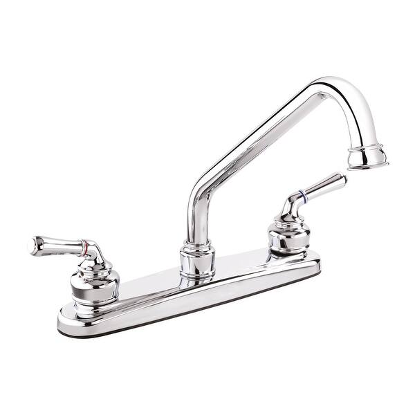 slide 1 of 10, Belanger 21465W Low-Arc Double Handle Kitchen Faucet, Polished Chrome