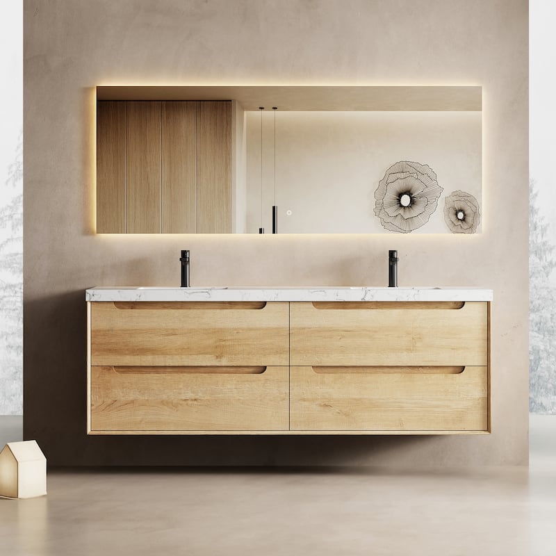 Prismis 60" 72" 84" Wall-Mount Premium Bathroom Vanity with Quartz Top