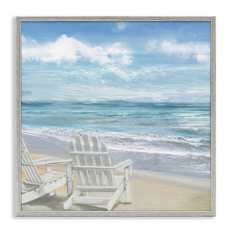Stupell White Adirondack Chairs on the Beach Painting Framed Art, 12 x 1.5 x 12, Proudly Made in USA - Multi-color - 17 x 17 - Grey