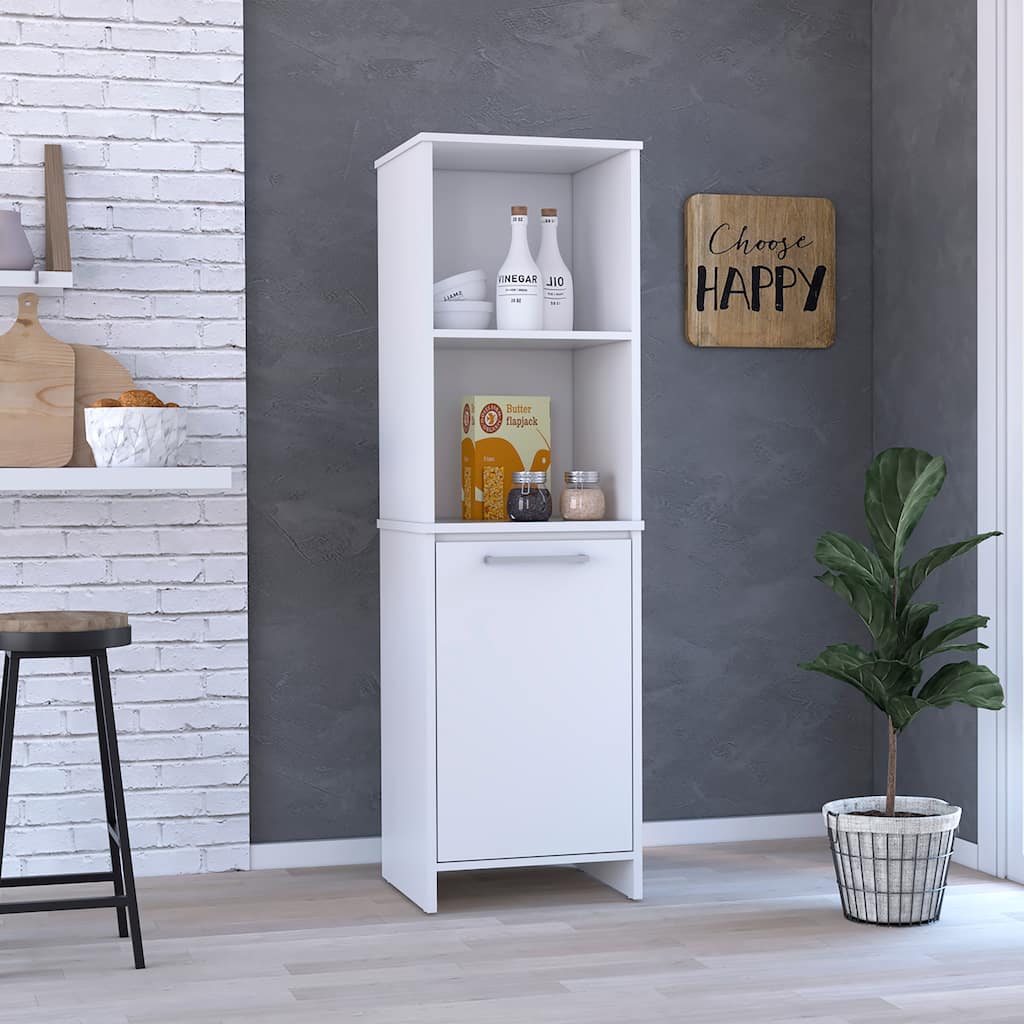 Eiffel Kitchen Pantry, Two External Shelves, Single Door Cabinet, Two Interior Shelves White -White