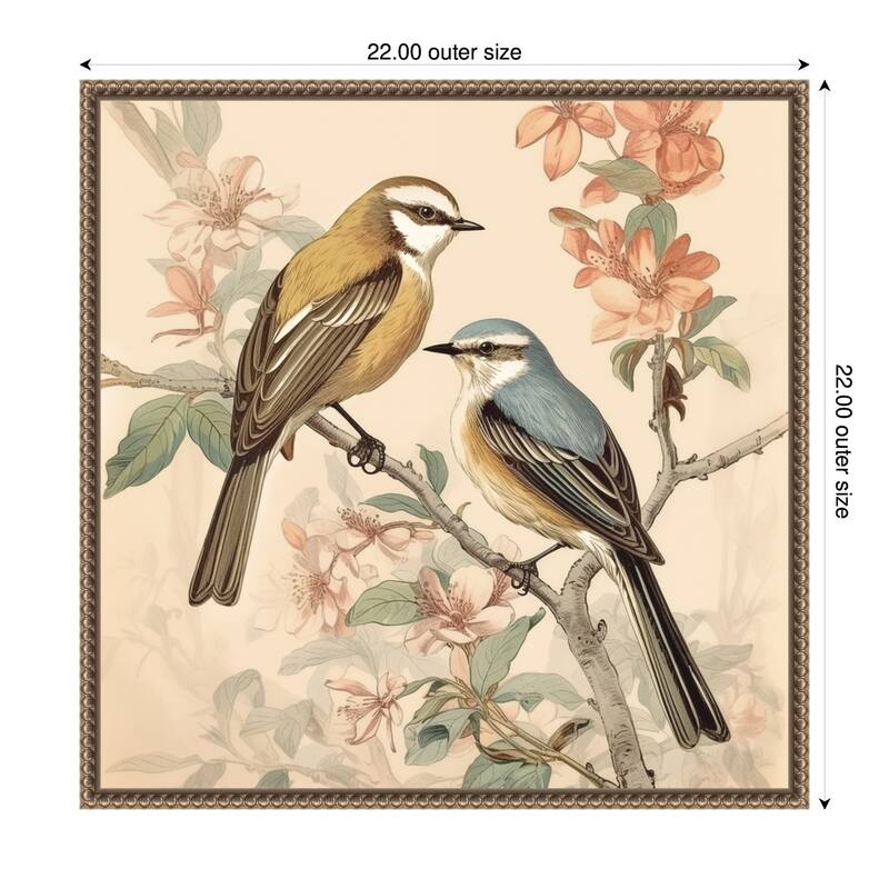 Kate and Laurel Sylvie Vintage Style Birds and Botanicals Framed Canvas by The Creative Bunch Studio