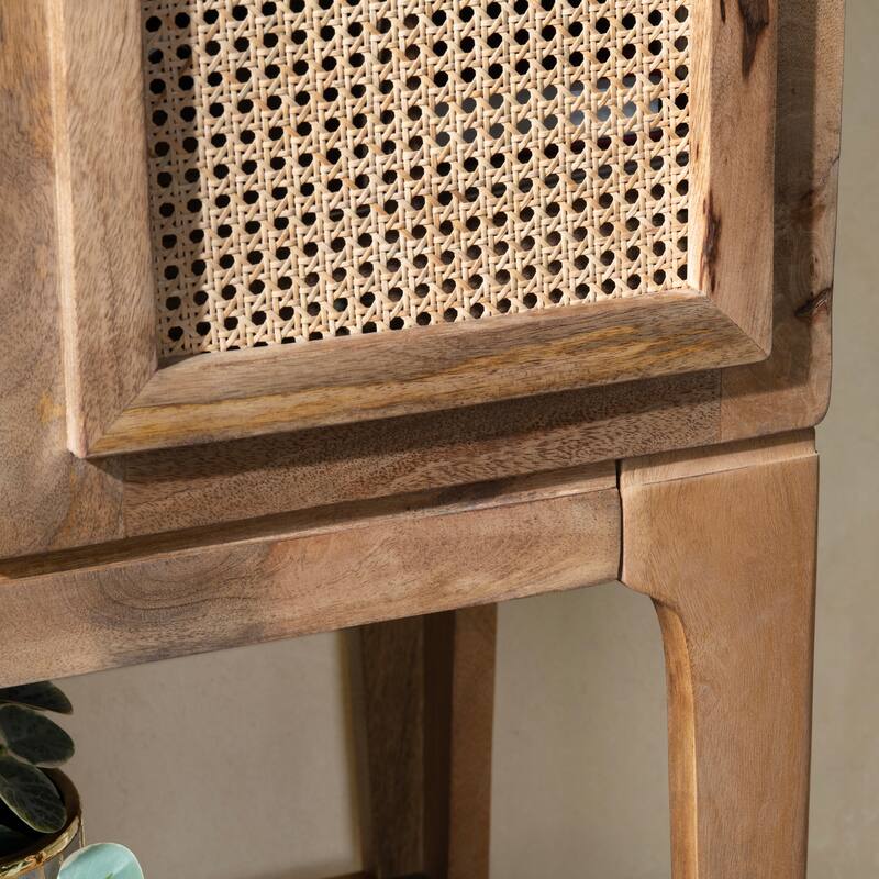 Biscayne Eyelet Cane and Mango Wood Rounded Top Bar Cabinet