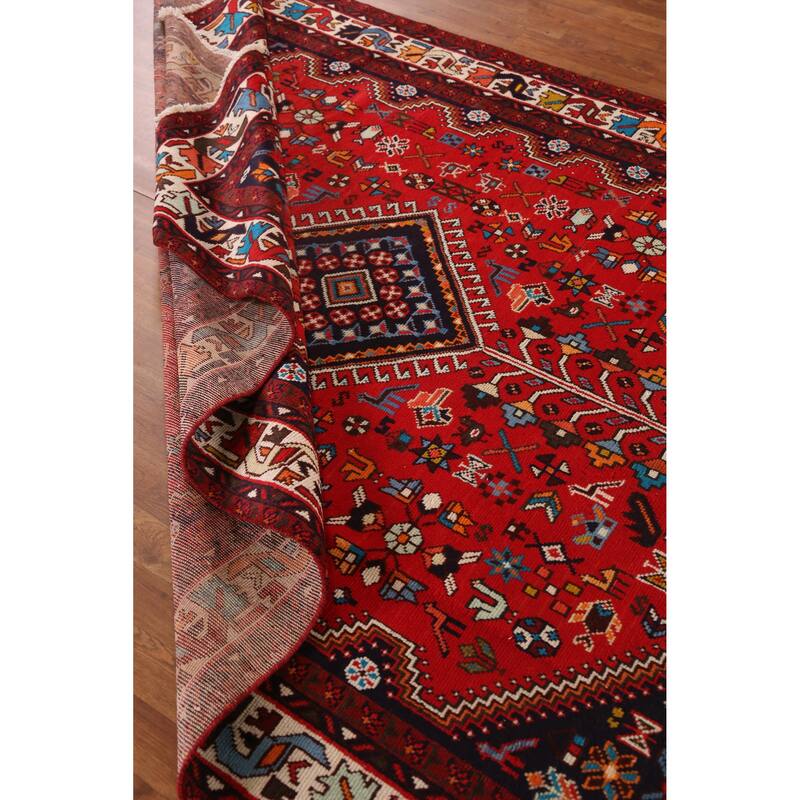 Hand Knotted Oriental 100% Wool Carpet Traditional Tribal Red Shiraz Area Rug - 9' 10'' X 6' 8''