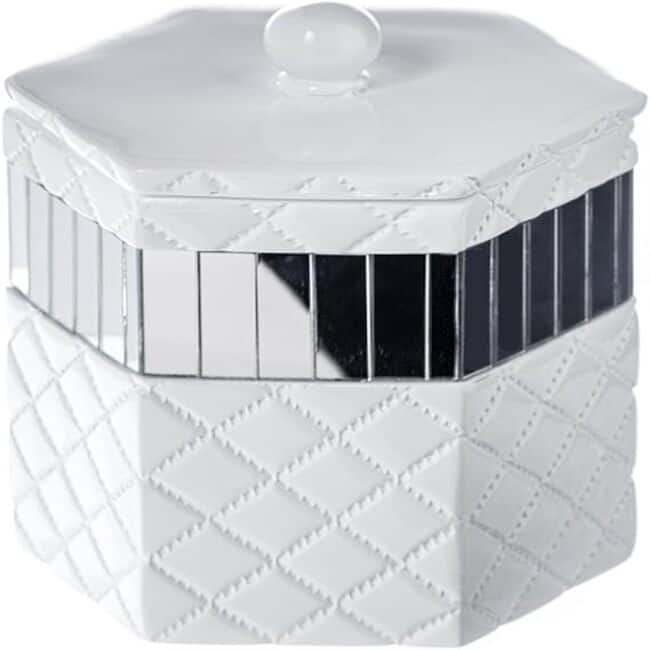 Creative Scents Quilted Mirror Q-Tip Holder Canister - White - White