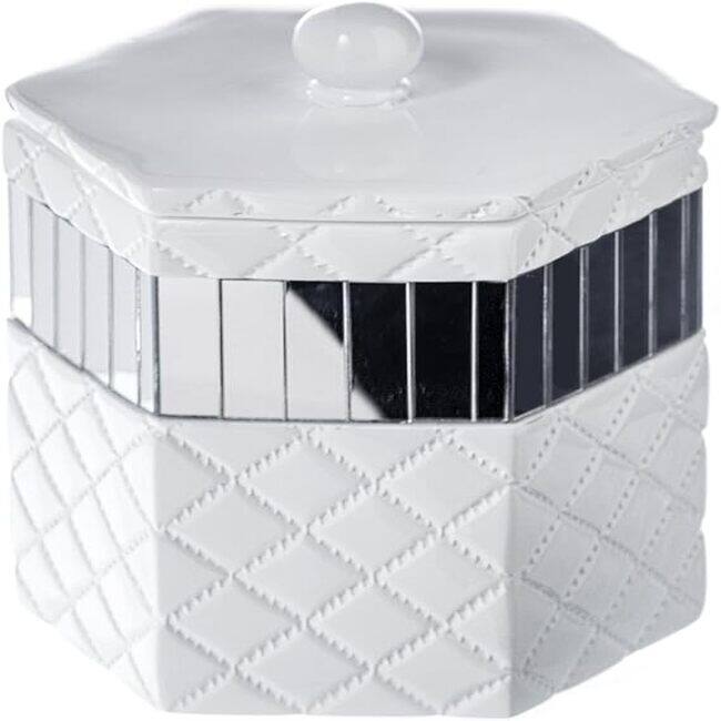 Creative Scents Quilted Mirror QTip Holder Canister White White