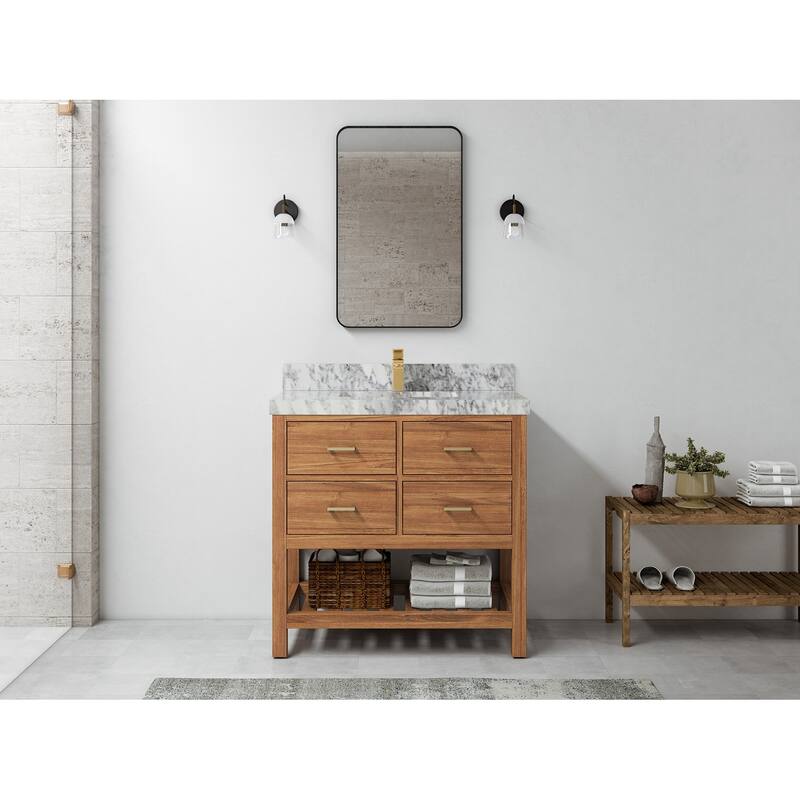 Willow Collections 36 in. W x 22 in. D Parker Solid Teak Wood Single Sink Bathroom Vanity with Quartz or Marble Countertop