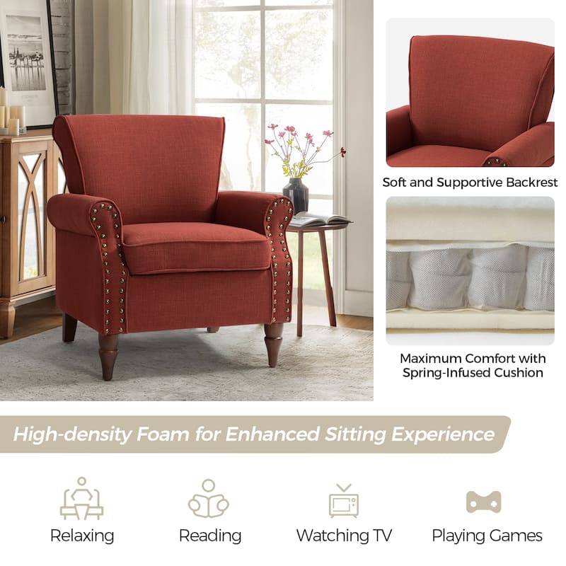 Nyctelius Upholstered Comfy Accent chair with Classic Turned Wooden Legs and Nailhead Trim by HULALA HOME