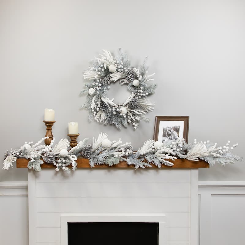 Flocked Pinecones and Berries Artificial Pine Christmas Garland - 6' x 8" - Unlit