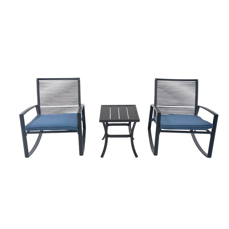 2-Person Outdoor Patio Bistro Metal Rocking Conversation Set With Table