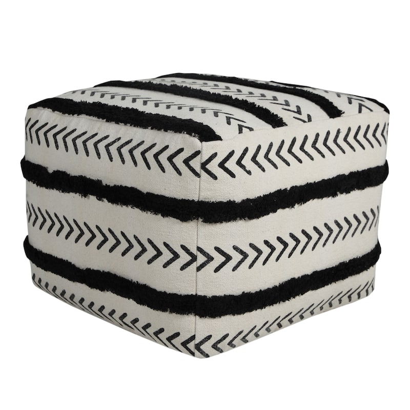 Austin Textured Black/White Chevron Square Pouf Ottoman by Sevita