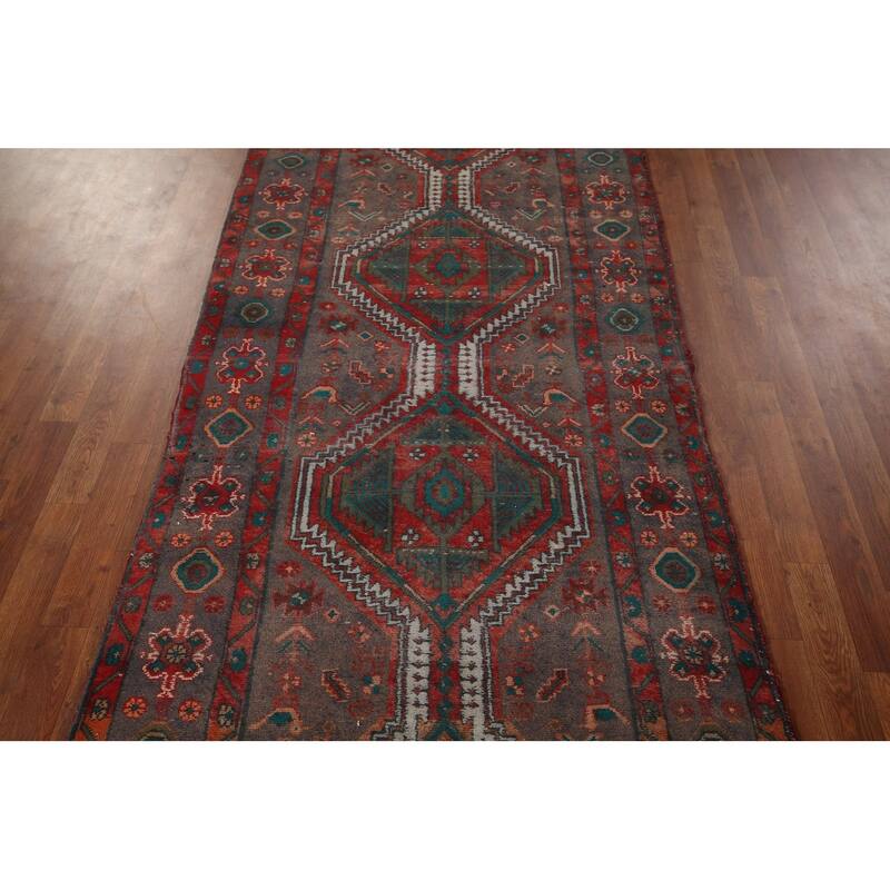 Tribal Heriz Persian Vintage Runner Rug Handmade Wool Carpet - 3'9" x 11'11"