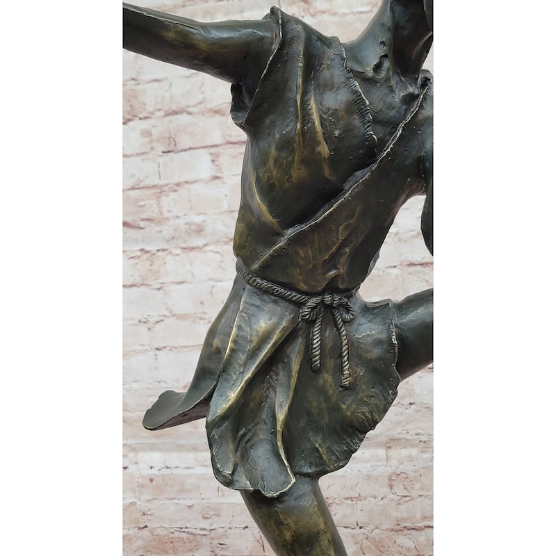 Fantasy Irish Bronze Sculpture – Dancing Leprechaun Playing Flute Figurine