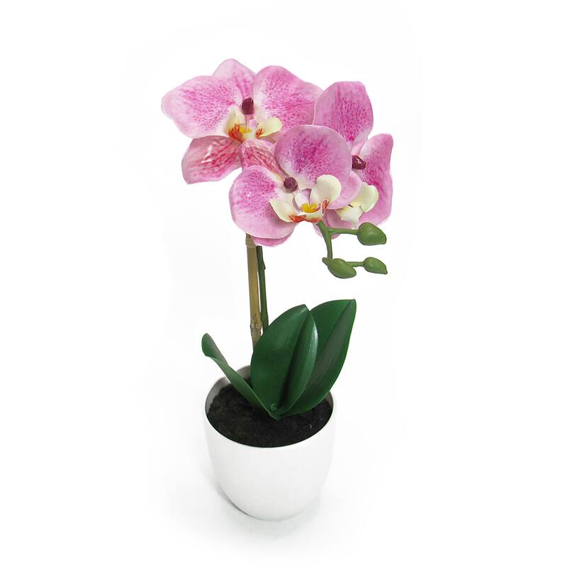Artificial Phalaenopsis Orchid Flower Arrangement in White Pot 13in