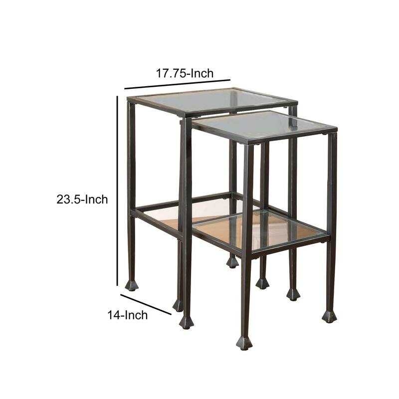 Set Of 2 Metal Nesting Tables With Glass Top - 23.5 H x 17.75 W x 14 L Inches