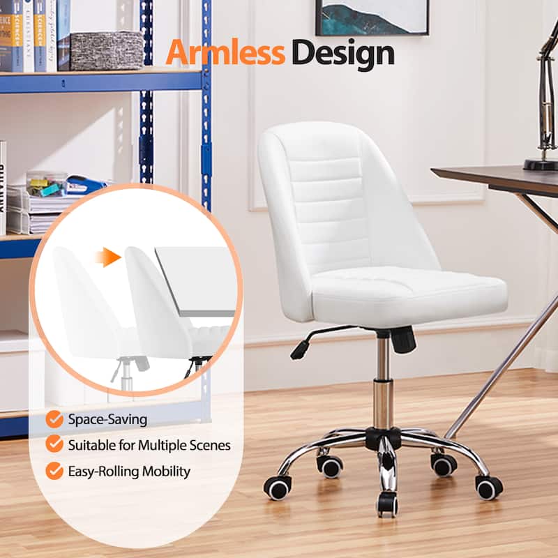 Yaheetech Faux Leather Mid Back Desk Chair Modern Tufted Armless Office Chair